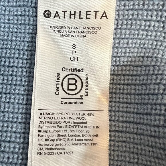 ATHLETA Women’s Hanover Merino Wool Blend V-Neck Knit Sweater Blue Small Winter - Picture 7 of 10